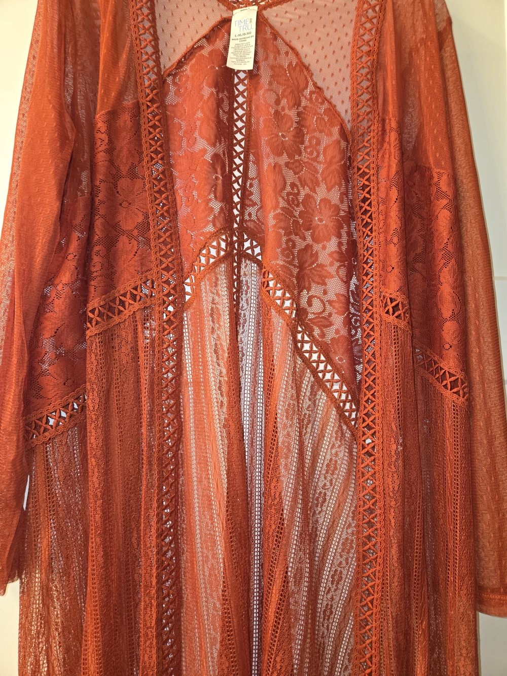 Time and Tru Rust Red Sheer Lace Duster - Picture 2 of 5